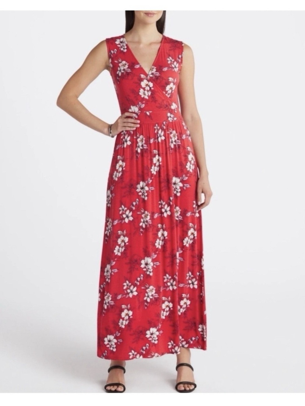41 Hawthorn Red Floral V-Neck Maxi Dress